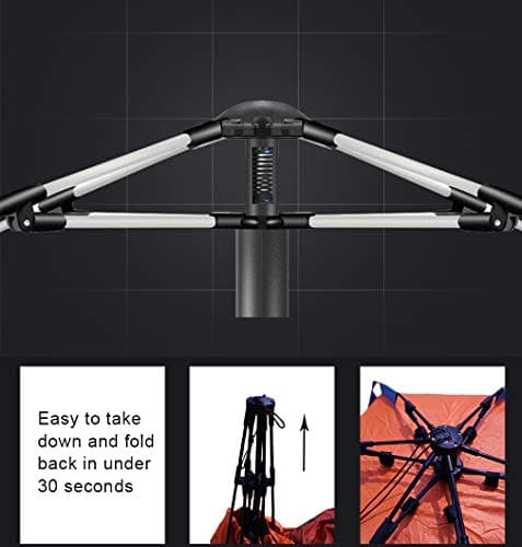 Oileus X-Large 4 Person Beach Tent Sun Shelter - Portable Sun Shade Instant Tent for Beach with Carrying Bag, Stakes, 6 Sand Pockets, Anti UV for Fishing Hiking Camping, Waterproof Windproof, Orange — view 3