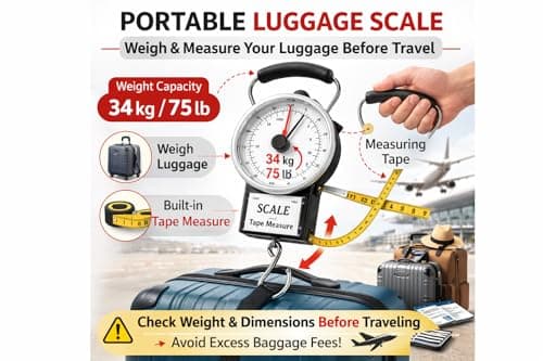 Luggage Scale With Tape Measure 1m Tape Measure Portable Analog Hanging Baggage Scale For Travel Airline Weight Capacity 34kg Heavy Duty Suitcase Weight Scale Up To Travel Bag Weight Checker With Hook — view 5