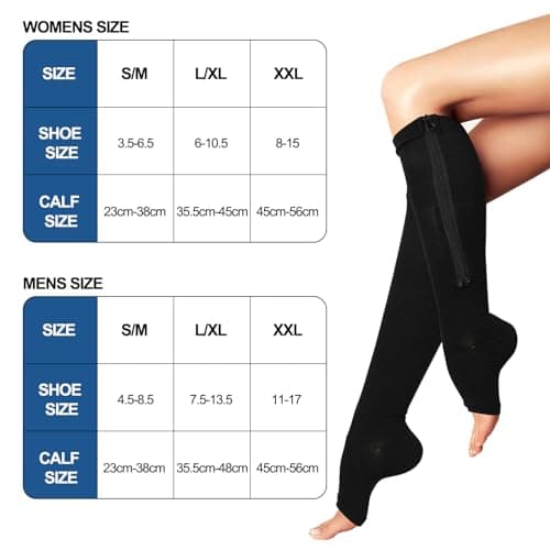 QKURT 2 Pairs Medical Compression Socks, Open Toe Calf Socks Knee High Calf Compression Socks 15-20 mmhg Compression Sports Health Socks with Zipper for Women Men — view 4