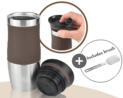 Milu Insulated Coffee Mug to Go - 370ml, 100% Leak Proof - Stainless Steel - Double Wall Insulation - Travel Mug - Brown — view 6