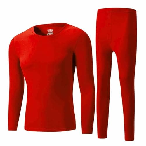 Mens Thermal Underwear Set Velvet Lined Base Layer Long Sleeve Running Red