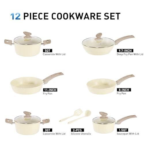Kitchen Academy 12 Pieces Nonstick Pots and Pans Set, Cookware Set Beige — view 4