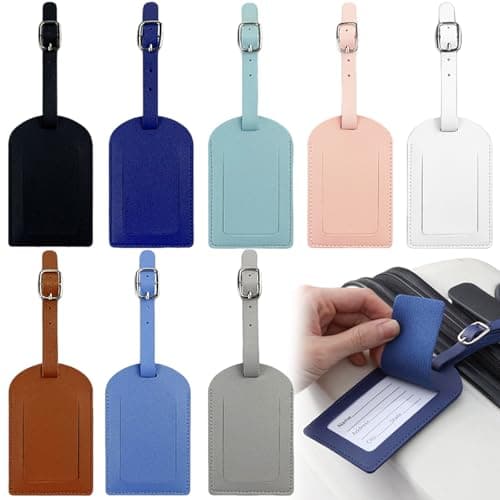 8 PCS Luggage Tags Suitcase Tag with Name ID Card Handbag Tag Labels PU Luggage Tags with Adjustable Strap Preventing Loss of Bags and Suitcases for Suitcase and Travel Bag Ta
