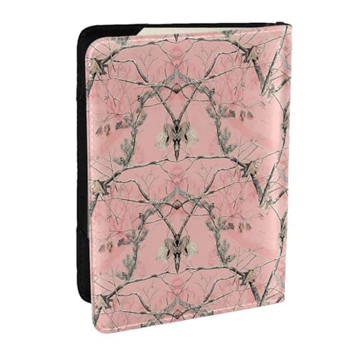 MDATT Pink Leaves Camo Printing Cowhide Travel Passport Wallet for Women Men Document Organizer Passports Holder for Travel — view 2
