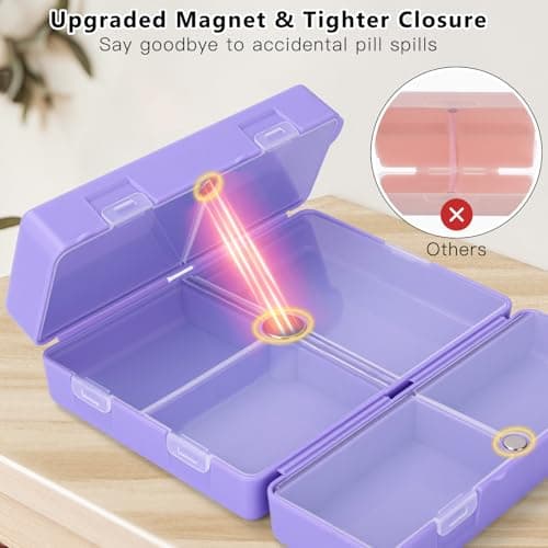 FYY 7 Day Pill Organiser, Travel Tablet Box, Large [Foldable Design] Weekly Medication Case, Portable Daily Supplements Storage Organizer for Vitamins, Cod Liver Oil-Purple — view 4