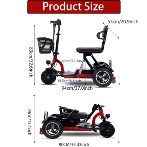 Portable Foldable Lightweight 3-Wheel Mobility Scooter for Adults, 15A Battery Powered Mobility Scooter with 8 Inch Wheels, Comfortable Seat, Charger & Storage Basket — view 2
