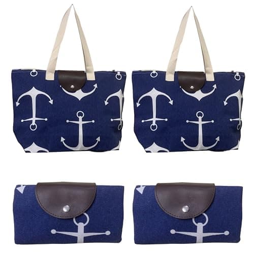 Surbootime Foldable shopping tote bag, reusable large shoulder zippered tote bag, suitable for women's casual travel, work, and supermarket shopping. Waterproof canvas, easy to carry (sea blue)