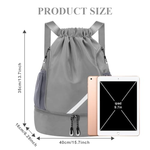 flintronic Drawstring Backpack, Waterproof Sports Backpack, Large Gym Bag With Shoe Compartment and Water Bottle Mesh Pockets, for Sports School Beach Holidays Swimming Travel — view 2