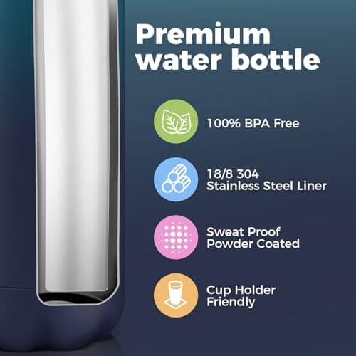 Volhoply 500ml Insulated Stainless Steel Water Bottle, Double Wall Vacuum Flask, Keeps Cold 24h & Hot 12h, Available in Packs of 1 or 4（Dark Night,1 Pack） — view 4