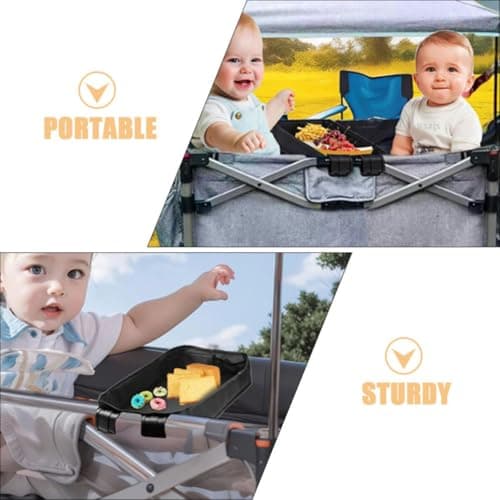 JEWEDECO Black Canvas Stroller and Lightweight Design Snack Tray with Adjustable Push Handle Universal Tray for Carriage, for Outdoor Walks and Travel — view 3