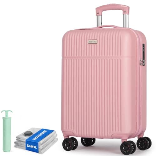 H.yeed Carry on Suitcase ABS Hard Shell Lightweight Small Trolley Travel Cabin Luggage with 4 Double Spinner Wheels TSA Lock for Women, 21" Pink
