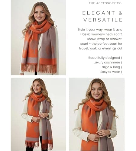 Cashmere Tree Life Blanket - Reversible Pashmina Shawl, Winter Wrap, Warm Scarf, Tree of Life Print Ladies Scarf, Womens Gifts (Orange) — view 3