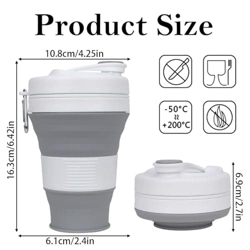 MOMAHUA 600ml/20oz Collapsible Coffee Cup with Lids,Grey Silicone Portable Large Capacity Water Cups,Reusable Coffee Mug,Foldable Camping Travel Cup Fits in Your Pocket,Folding Mug Collapses to 6cm — view 2