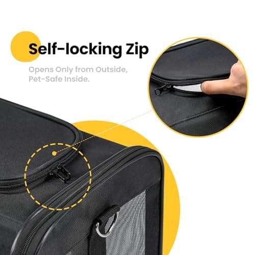 Conlun Black Soft-Sided Dog Carrier, Large Cat Carrier with Inner Safety Leash, Pet Transport Carrier for Large Cats and Medium Dogs up to 10 KG, Collapsible Travel Puppy Carrier Bag - Black, L — view 5