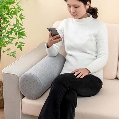 Monbaer Round Bolster Cushion, Cuddly Soft Linen Neck Pillow, Knee Roll Cushions, Round Back Lumbar Elbow Support for Armrest at Sofa & Bed, Compact and Lightweight (50x15cm,Orange) — view 2