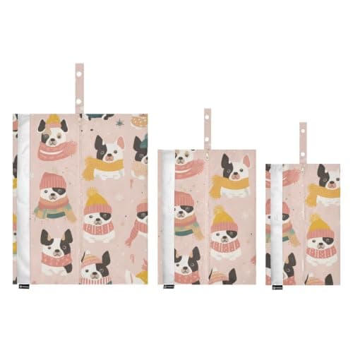 Dogs in Winter Hats on Blush 3 Set Travel Packing Cubes For Suitcases Stackable Closet Storage Space Saver Bag Bedroom Organizer — view 2