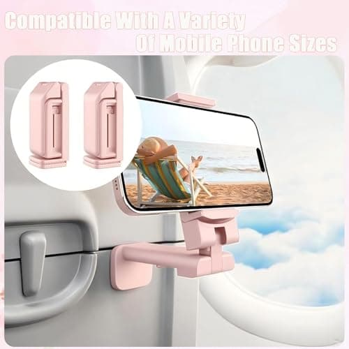 360° Rotating Portable Phone Holder - Universal Foldable Phone Mount for Airplane, Car, Desk | Hands-Free Stand for iPhone, Samsung, Smartphones | Travel Must-Have with Anti-Slip Base (Pink) — view 5