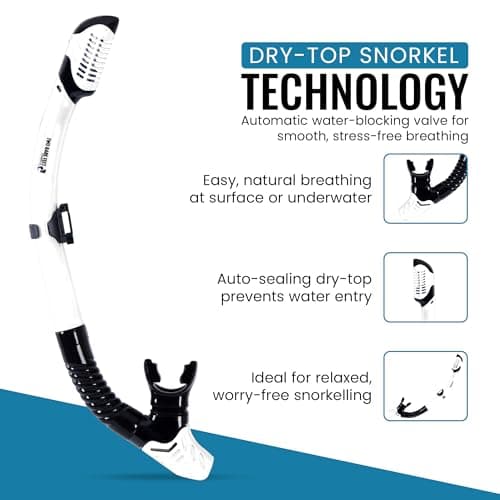 Two Bare Feet Dry Top Snorkel and Silicone Mask Set – Anti-Fog Wide View Tempered Glass Lens with Adjustable Silicone Straps – Leak-Proof Snorkelling Gear for Adults & Teens, Swimming & Diving — view 4