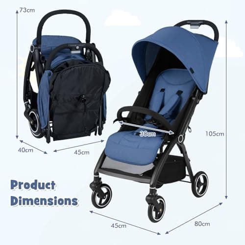 COSTWAY Baby Pushchair, One Hand Foldable Toddler Stroller with Adjustable Backrest & Canopy, 5-Point Harness, Storage Basket, Lightweight Travel Pram for Infants 0-36 Months (Navy) — view 6