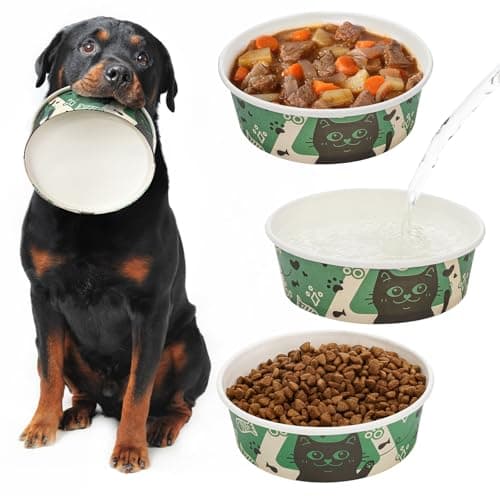 SOUJOY 40 Pcs Disposable Cat Food Bowls, 16 oz Paper Travel Pet Feeding Bowls, Cute Print Design Food Dishes for Small Dog Puppy, Suitable for Dry and Wet Food or Water — view 5