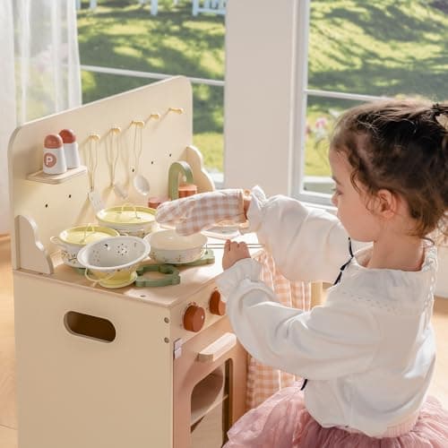 ROBUD Pots and Pans Playset, 8PCS Toy Kitchen Accessories Utensils Set, Kids Kitchen Cooking Set for Pretend Play Food, Kids Gifts for Girls Boys 3 Year Old +, Yellow — view 4