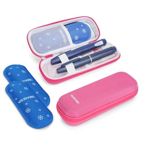 YOUSHARES Insulin Pen Cooler Travel Case - Medicine Travel Cool Bag with 2 Ice Packs, Keep Medicine Cool While Traveling 6-8 Hours for GLP-1 Wegovy Pens, Diabetic Supplies, Insulin Case (Pink)