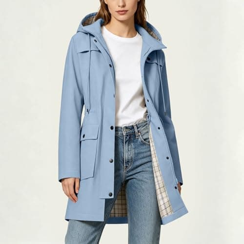 Znwerma waterproof jackets for women uk Waterproof Jacket Lightweight for Women Ladies Windbreaker Rain Coats Full Zip Hooded Long Raincoat Casual Hiking Walking Outwear Light Blue — view 3