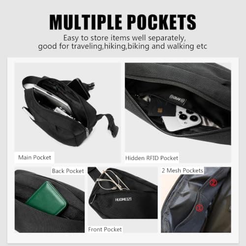 Plus Size Fanny Pack for Men Women with Extender Strap, Anti-Theft RFID 2.5L Crossbody Waist Bag, Adjustable Belt Water Resistant Hip Bum Bag Sling Chest Bag for Travel Outdoor, 2.5L Black, M — view 5