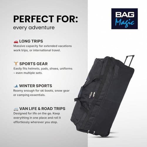 Bordlite 30" Extra Large Wheeled Holdall – Heavy-Duty 2-Wheel Travel Bag with Extendable Handle, Spacious Duffel Luggage for Holidays, Camping, Sports or Weekend Trips – Black — view 4