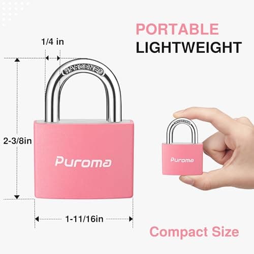 Puroma 2 Keyed Padlock with 3 Keys Aluminum 7/8“ Lock 43mm Gym Locker Pink — view 5