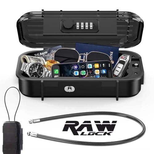 RAW LOCK® Portable Safe Box with Code, Combination Security Case Lock Box with Removable Wire Rope, Mini Key Safe Storage Waterproof & Anti-Theft for Travel, Beach, Vacation