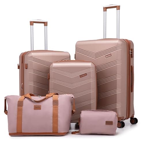 CONCEPTEN Expandable Hardshell Luggage Set 5 Piece, 22x14x9 Airline Approved Carry On, 20/24/28" Suitcase Set with TSA Lock, Spinner Wheels, ABS+PC (Champagne Gold)