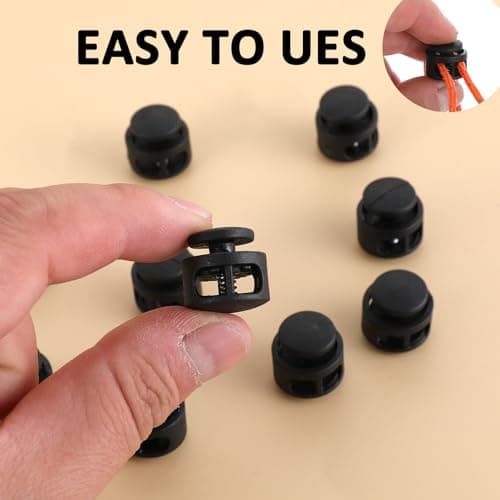 Apausvcm 10Pcs Shoe Lace Tie Locks, Plastic Cord Locks Double Hole Drawstring Stopper Fastener Black Spring Cord Lock for Shoelaces Drawstrings Paracord Clothing Bags Sweatpants Hats — view 3