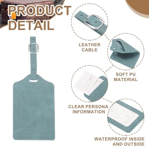 PATIKIL Suitcase Tags, Sky Blue Leather Luggage Name Tags Travel Accessories Airplane Essentials with Private Protection for Flying Hotel Check in Luggage Bags Men Women, 1 Pcs — view 3