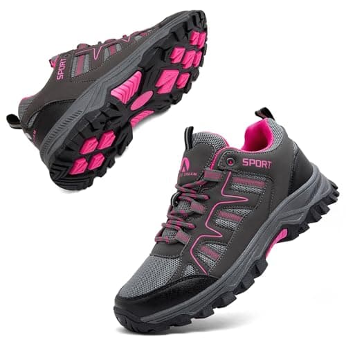 ASOCO DREAM Hiking Shoes Mens Womens Walking Boots Lightweight Breathable Trekking Climbing Trainers Outdoor Backpacking Camping Sneaker,Grey Rose,7.5 UK — view 4