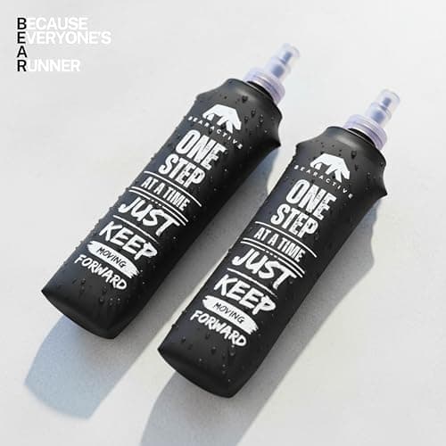 Bearactive Lightweight Running Water Bottle Soft Flask 500ml - TPU BPA Free Plastic, Leak Proof Foldable Water Bottle, Collapsible Bottle for Running Vests & Belts (Black 2 x Soft Flask) — view 6