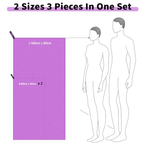 Pameil Microfibre Towel,3 Set(80 x 40cm x2 +160 x 80cm) Large Microfibre,Quick Dry Towel,Gym Workout Travel Swimming Beach Camp Outdoor Hiking (Light purple) — view 3