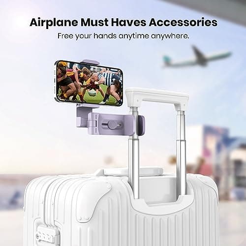 Airplane Phone Holder - Klearlook 4 in 1 Adjustable Phone Stand for Travel,360 Rotation Handsfree Viewing Flight Phone Holder,Foldable Travel Essential,Accessory for Plane/Traveling/Home/Office-Purple — view 2