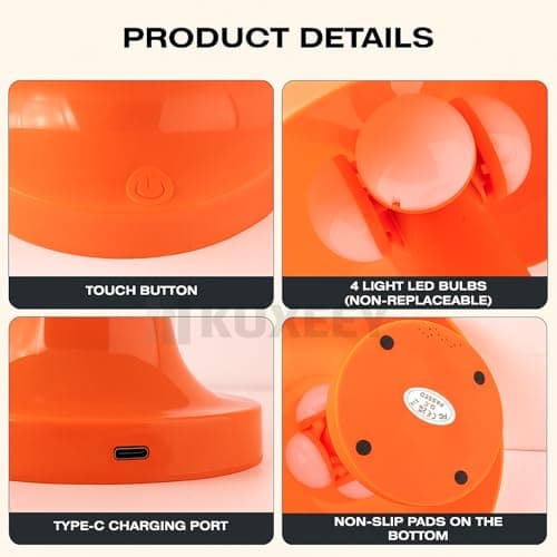 KUXEEY Mushroom Rechargeable Table Lamp – Orange Touch Cordless Lamp | Wireless Battery Powered 3 Color Light Dimmable Replaceable Battery Cozy Modern Aesthetic Room Decor Bedside Bedroom Living Room — view 3