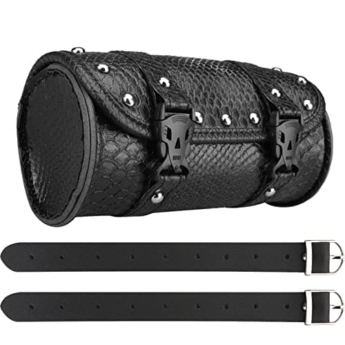 wiipara Motorcycle Tool Bag, Universal PU Leather Waterproof Saddlebag Handlebar Storage Bag for Motorcycle Front Forks Sissy Bar with 2 Straps
