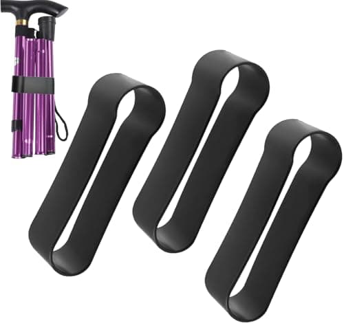 KOOLEVER 3 Pcs Walking Stick Strap Wrist Strap, Walking Stick Clip Holder for Mobility Aids, Black Fabric Walking Stick Accessories, Convenient for Folding Walking Sticks