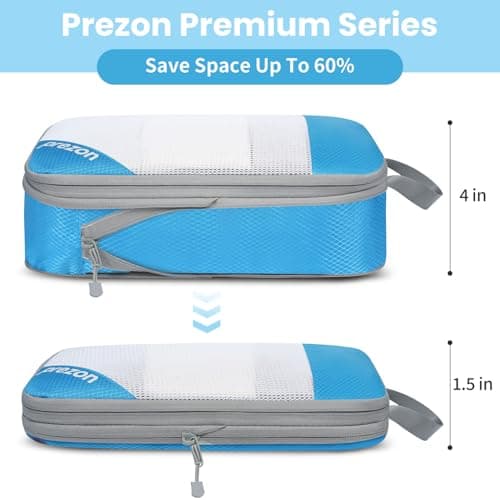 Prezon Versatile 6-Set Compression Hollow Packing Cubes, Full Open Visible Design, Space-Saving and Lightweight, Customized Cationic Material, Portable and Durable Luggage Organizer, Blue — view 5
