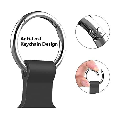 4 Pack KOKOKA Protective Case Compatible with Airtag, Airtag Case Cover Tracker Holder Keyring Silicone Case with Keychain for Keys Bags Luggage Dog Cat Pet Collar, Black and Lavender — view 3