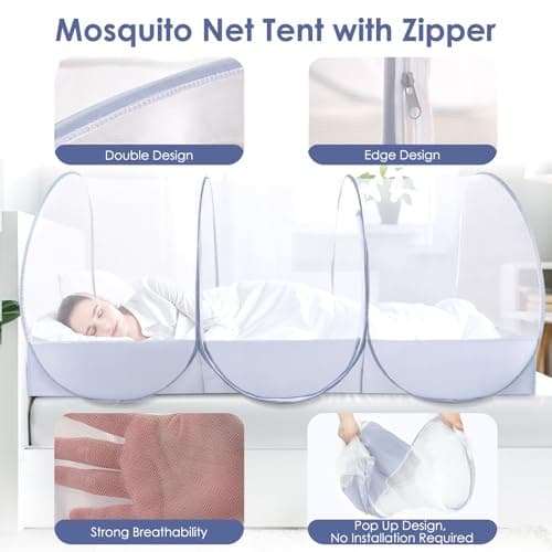 Foldable Mosquito Net, Ultra Light Pop-up Mosquito Net, Portable Camping Tent, Family mosquito net Bed, Adjustable Single Bed Fine Mesh with Zip for Outdoor Travel Home Dorm, Easy Setup, 190*90*90cm — view 5