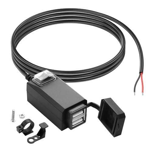 PNGKNYOCN Motorcycle USB Charger, 3.1A Dual USB Motorcycle Waterproof Charger with Switch for Phone, Tablet, GPS, etc(1.2M)