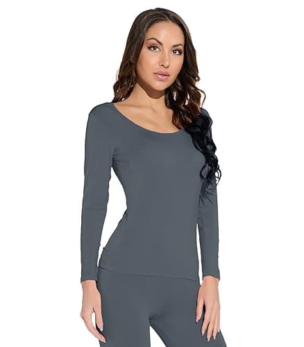 Mcilia Women's Ultrathin Modal Round Neck Long Sleeve Thermal Top/Shirt Iron Gray Small (UK Size 6 8 10)