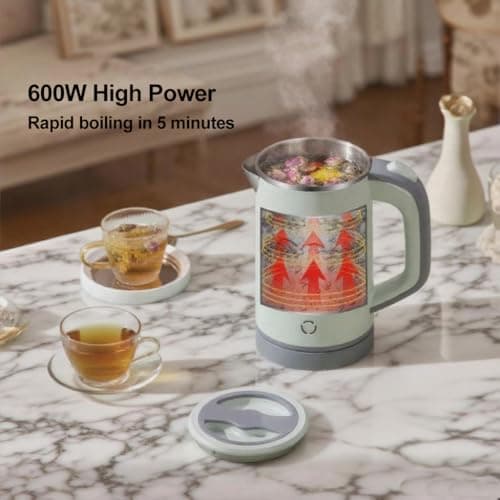 Zoravson 800ml Travel Kettle Small,600W Low Wattage Fast Boil Small Kettle for Caravan, Compact Mini Kettle Electric, Stainless Steel Kettles for Bedroom Office Hotel Dorm, UK Plug-Green — view 2