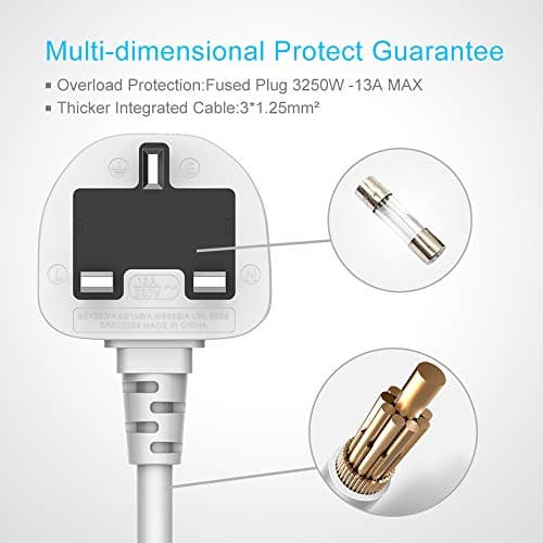 Hulker Extension Lead with USB Ports 3 Way Outlets 6 USB Ports Surge Protection UK Socket with Bold Extension Cord with Fuse and Shutter Power Strips Universal Socket, Black and Grey — view 5