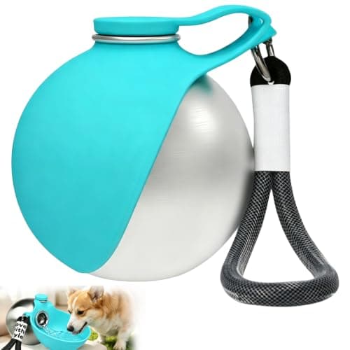 Portable Dog Water Bottle, Stainless Steel, Foldable Silicone Bowl, 285 ml