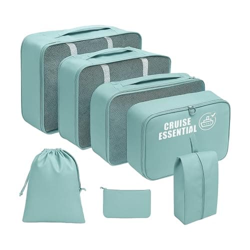 Cruise Approved Packing Cubes – 7 Piece Set with Laundry Bag, Shoe Bag & Accessory Pouch – Waterproof, Lightweight & Organised Travel Storage for Suitcases & Cruise Cabin Wardrobes – Cruise Essentials